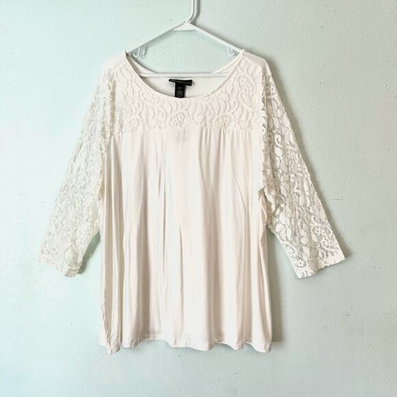 Lane Bryant Tops - NWT Lane Brant 3/4 Lace Sleeve Top Size 18/20 Off-White White